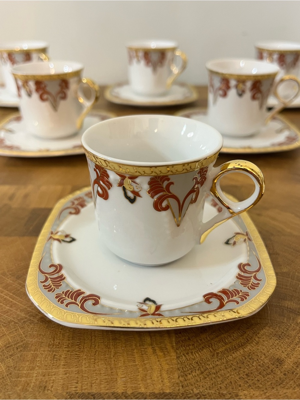 Elegant 24K Gold Trim Porcelain Tea Set with Red Accents - Picture 6 of 14